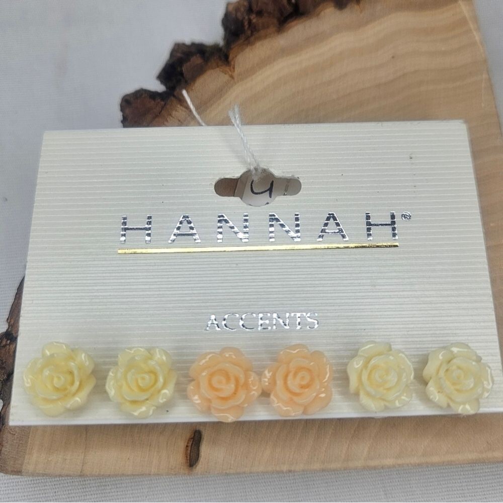 Hannah Accents Rose Stud Set Of 3 Yellow, Peach, Cream 1/2 Inch Floral Feminine